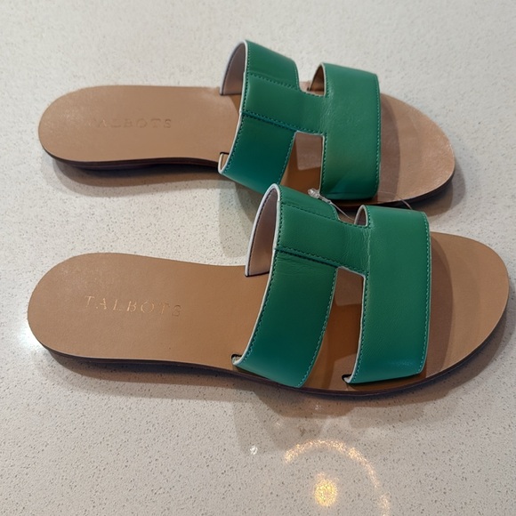 NWOB Talbots Green Slide Leather Upper Sandals Size 5 - Picture 6 of 8